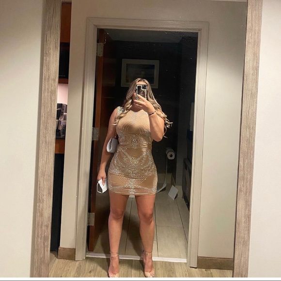 Payton Embellished Midi Dress - Nude - Picture 1 of 2